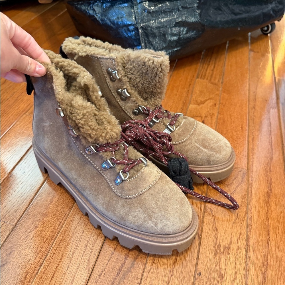 Rag & Bone Shearling Lined Suede Lug Sole Hiking Boots Brown Womens 38 / US 7